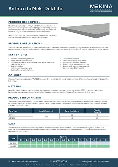 Mek-Dek Lite Composite Panel Data Sheet